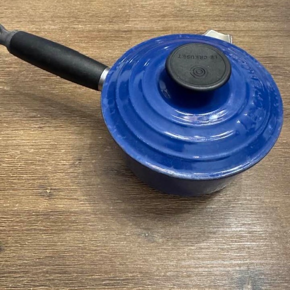 Vtg Le Creuset Cobalt Blue Enameled CAST IRON Saucepan w/ Lid - Sz 14 (3/4 Qt) - Picture 2 of 8